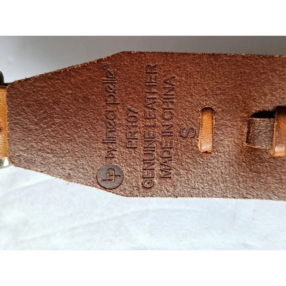 Linea Pelle Large Tan Leather Belt Silver Bohemian Eclectic Contemporary